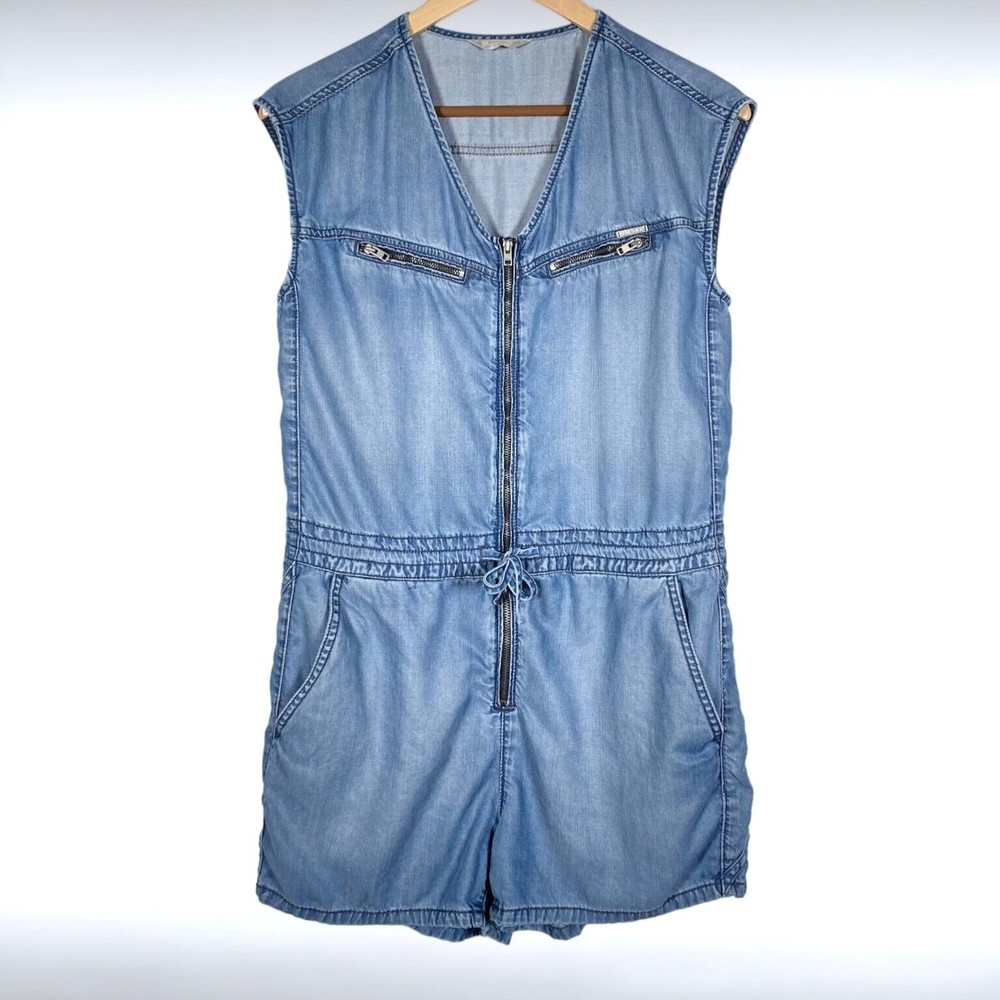 Diesel Womens Romper S Chambray Blue Sleeveless Pockets Lyocell Oversized Short - Picture 11 of 11